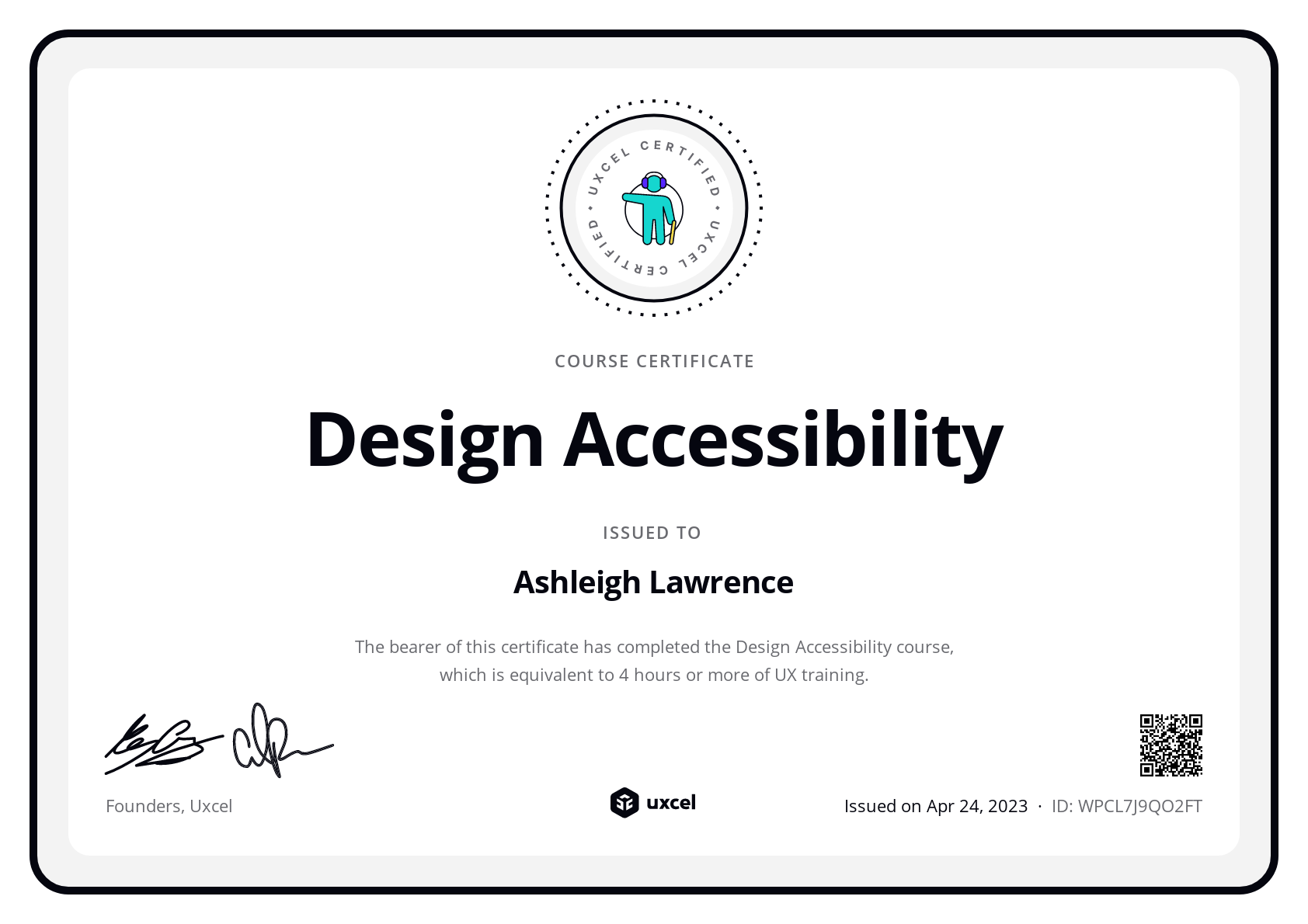 Ashleigh Lawrence's certificate